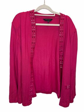 Ming Wang Cardigan Sweater Knit Hot Pink With RHINESTONE Size 2X
